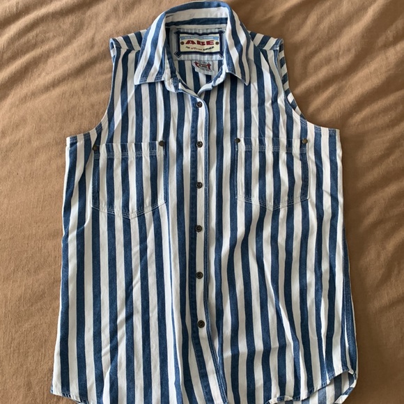ABE for Honest Jeanswear Striped Vest Button Down Top - Picture 1 of 6